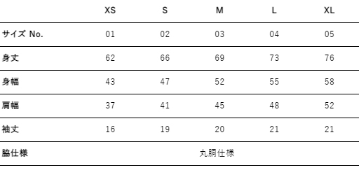 Tシャツサイズ表